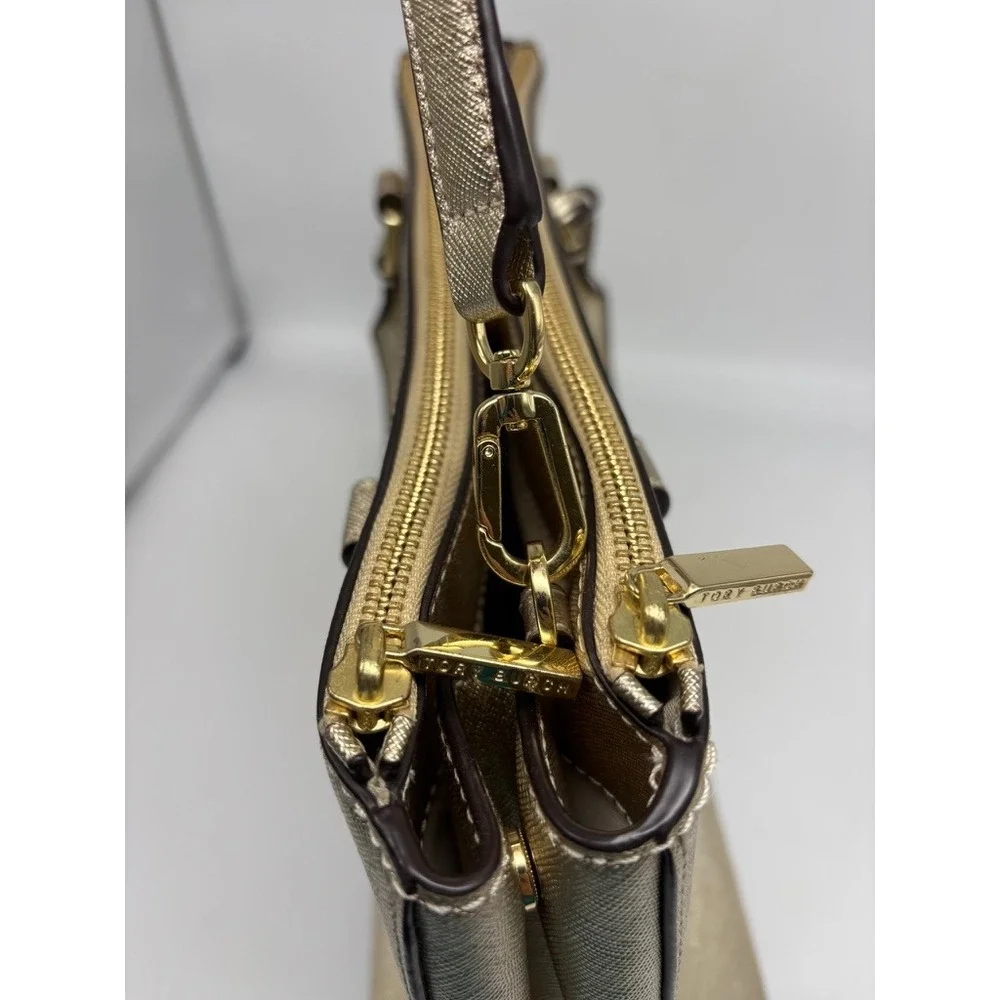 Tory Burch Robinson Satchel Medium Gold Metallic Saffiano Leather Bag